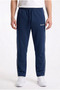 Men's Dark Blue Straight-Leg Comfortable Fit Combed Cotton Side-Piping Zipper Pocket Sweatpants
