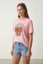Women's Powder California Strawberry Printed Crew Neck Cotton T-Shirt - 4