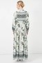 Women's V-Neck Gathered Waist Floral Patterned Viscose Green White Navy Blue Hijab Dress - 4