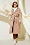 Women's Double-Breasted Collar Belted Double-Buttoned Mink Hijab Trench Coat