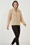 Women's High Collar Plush Cream Coat - 4