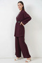 Women's V-Neck Belted Burgundy Two-Piece Set - 8