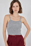 Women's Square Neck Strap Gray Blouse