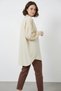 Women's Loose Fit Button Detailed Drawstring Waist Oversize Viscose Ecru Shirt - 6