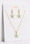 Lotus Flower Figured Gold Necklace and Earring Jewelry Set – Women's Accessory with Zircon Stones