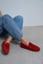 Jery Red Genuine Suede Leather Round Toe Flat Sole Women's Penny Loafer Shoes - 3