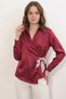 Women's Belted Double-Breasted Satin Burgundy Shirt - 4