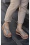 Enz2562 Genuine Leather Beige Cross Strap Detailed Comfort Sole Ankle Elastic Women's Sandals - 6