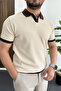 Men's Collar Colorful T-Shirt Cream Edw496 - 2