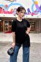 Women's Asymmetrical Cut Lace Detailed Modal Fabric Long Blouse - 4