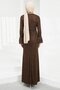 Brown Lace Evening Dress with Flounces and Stones on the Sleeves - 5