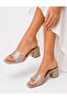 Women's Leaf Patterned Square Toe Block Heeled Slippers - 2
