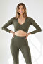 Electra Women's Long Sleeve Crop Sports Blouse Khaki - 5