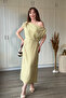Off-Shoulder Linen Midi Khaki Dress