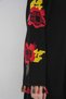 Women's Wide Round Neck Tassel Sleeve Embroidered Floral Pattern Viscose Black Dress - 4