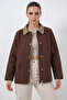 Women's Classic Collar Pocket Detailed Oversize Brown Jacket - 7