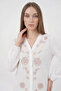Women's V-Neck Long Sleeve Embroidered Floral Pattern Viscose Brown Blouse - 2