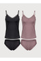 Women's Adjustable Strap Lace V-Neck Tank Top and Slip Panties Set of 2 - Lace&Love - 2