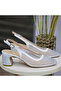Stoned Tulle Slingback Women's Thick Heeled Evening Dress Shoes - 5