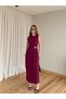 Burgundy Gold Buckle Long Dress - 8191 - 5