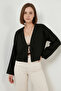 Women's V-Neck Tie-Front Linen Black Kimono - 5