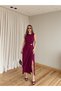 Burgundy Gold Buckle Long Dress - 8191 - 6