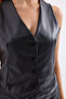 Women's V-Neck Buttoned Black Vest - 4