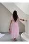Women's Pink Belt Detailed Short Sleeve Dress - 3