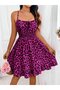 Women's Strappy Lightweight Round Neck Lace-Up Elastic Waist Leopard Pattern Short Single Jersey Dress - 3