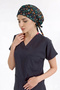 Navy Blue Luxury Lycra Surgical Suit + Floral Insect Patterned Surgical Cap - 2