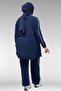 67011 Plus Size Ribbed Muslin Trouser Suit - Navy Blue - 6