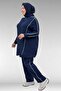 67011 Plus Size Ribbed Muslin Trouser Suit - Navy Blue - 4