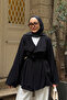 Women's Collared Single Button Detail Waist Tie Kimono Black
