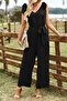 Women's v-neck aerobin jumpsuit with shoulder straps and belted waist - 3
