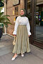 Women's Elastic Waist Crinkled Skirt Mold Green - 3