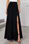 Santorini Black Slit Detailed Maxi Midi Skirt