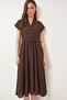 Wrinkle Effect Summer Woven Dress Lub0090 Brown - 2