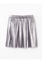 Nevavm Pleated Metallic Girls' Skirt with Elastic Waist and Difference in Color - 2