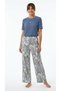 Shawl Pattern Pants Blue Tshirt Women's Pajama Set - 2