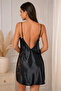 Women's Black Satin Plus Size Mini Nightgown Lace Detailed Thin Strap Adjustable Strap Nightgown - 7