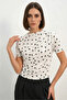 Women's Round Neck Gathered Short Sleeve Polka Dot Light White Blouse