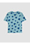Blue Crew Neck Printed Women's Pajama Top