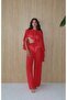 Women's Red Chiffon Cape Blouse Pants Beach Set - 2