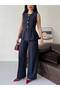 Gold Button Detailed Sleeveless Vest and Pants Set with Belt Accessory - 8