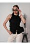 Women's Black Mandarin Collar Embroidered Sleeveless Shirt Pc6143 - 2