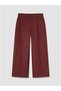Burgundy Women's 100% Linen Trousers with Elastic Waist - 2