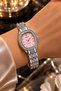 Nipons Women's Silver Color Oval Case Pink Dial with Stone Luxury Evening Dress Bracelet Wristwatch Np-2026 - 6