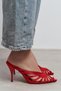 Judith Red Satin Open Toe Detailed Caged Women's Heeled Slippers - 4