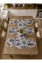Navy Blue Duck Fabric Plain Runner and 6-Piece Tufted Placemat American Service Set - Vintage Bohemian French Country Pattern Round Table Decor - 7-Piece Dowry Set - 3