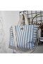 Beach Bag, Picnic Bag, Baby Care Bag, Light Blue Striped, 100% Linen, Double Handle, with Pockets - 4
